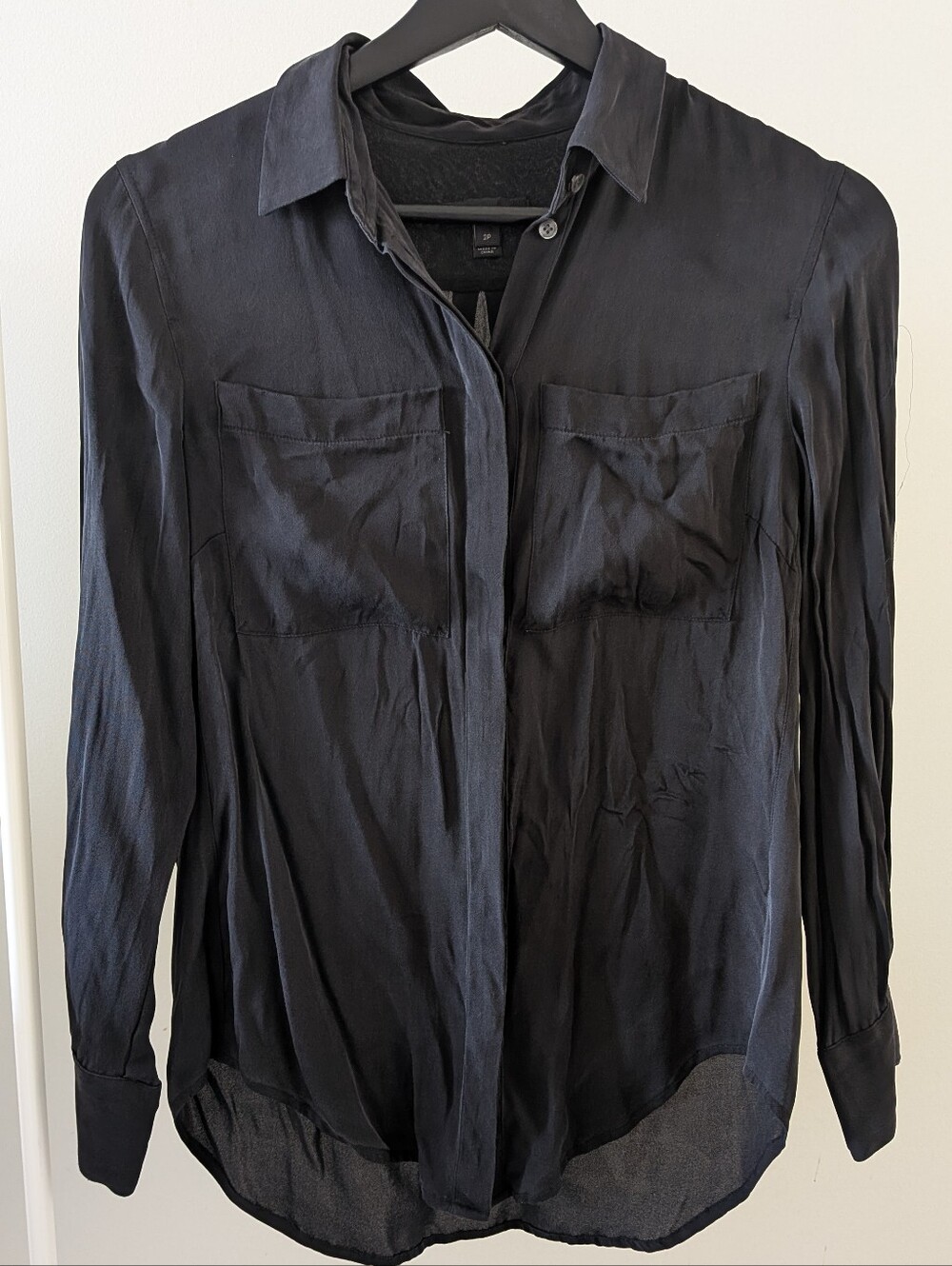 J. Crew Black Silk Button-Front Blouse